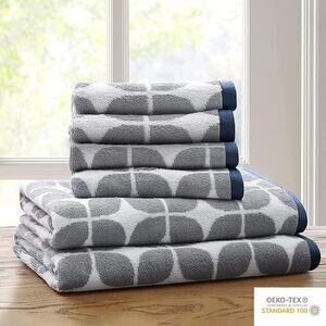 Intelligent Design Lita Cotton Jacquard Bath Towel 6 Piece Set Gray/Navy